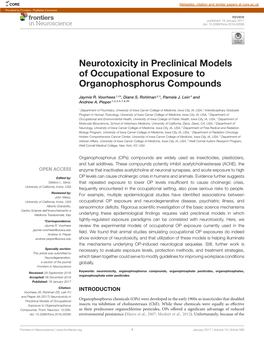 Neurotoxicity in Preclinical Models of Occupational Exposure to Organophosphorus Compounds