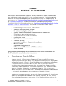 CHAPTER 7 CRIMINAL CASE DISPOSITIONS I. Dispositions and Domestic Violence