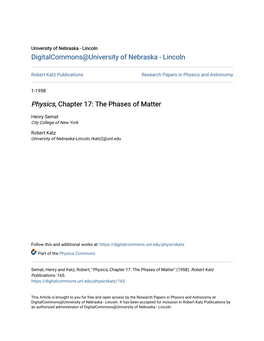 Physics, Chapter 17: the Phases of Matter