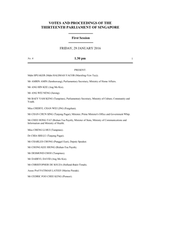 Votes and Proceedings of the Thirteenth Parliament of Singapore