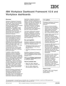 IBM Workplace Dashboard Framework V2.6 and Workplace Dashboards
