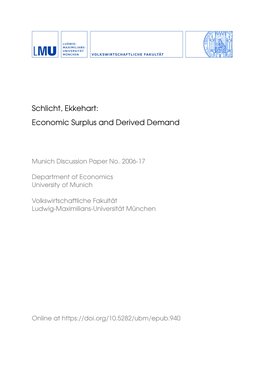 Schlicht, Ekkehart: Economic Surplus and Derived Demand