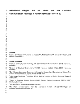 Communication Pathways in Human Nonmuscle Myosin-2C 3 4 5 6 7 8 9 10 11 12 13 14 15 16 17 18 19 20 21 22 23 24 Authors: 25 Krishna Chinthalapudia,B,C,1, Sarah M