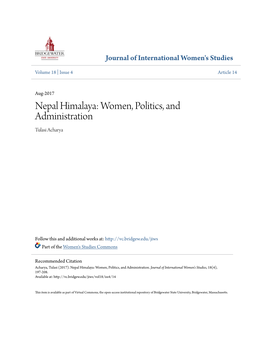 Nepal Himalaya: Women, Politics, and Administration Tulasi Acharya