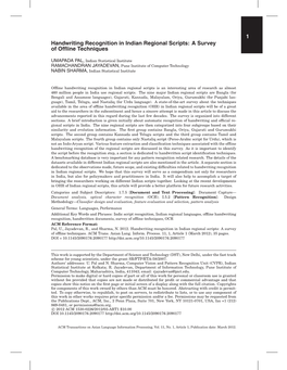 Handwriting Recognition in Indian Regional Scripts: a Survey of Ofﬂine Techniques