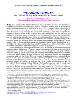 All Creation Groans: the Lives of Factory Farm Animals in the United States