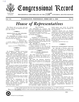 Congressional Record United States Th of America PROCEEDINGS and DEBATES of the 110 CONGRESS, SECOND SESSION