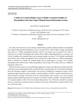 A Study on Cremated Bodies Types at Public Cremation Facilities of Metropolitan Cities That Using E-Haneul Funeral Information System