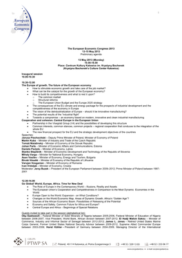 1 the European Economic Congress 2013 13-15 May 2013 Preliminary