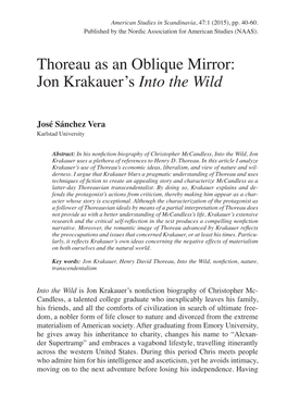 Thoreau As an Oblique Mirror: Jon Krakauer's Into the Wild