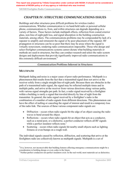 Chapter 4, Current Status, Knowledge Gaps, and Research Needs Pertaining to Firefighter Radio Communication Systems