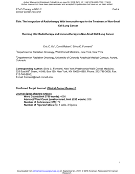 RT+IO Therapy in NSCLC Draft 4 Clinical Cancer Research 1