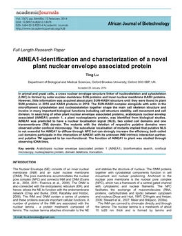 Atnea1-Identification and Characterization of a Novel Plant Nuclear Envelope Associated Protein