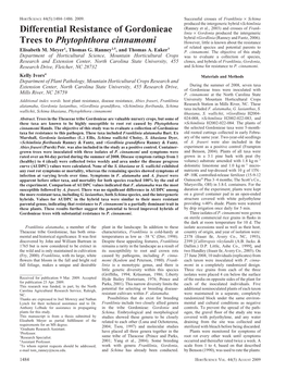 Differential Resistance of Gordonieae Trees to Phytophthora Cinnamomi