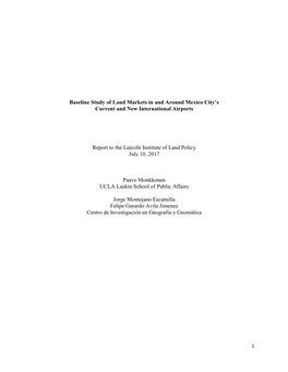 Baseline Study of Land Markets in and Around Mexico City's Current And