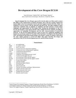 Development of the Crew Dragon ECLSS