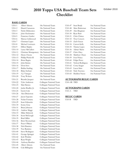 2010 Topps USA Baseball Team Sets Checklist