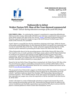 Nationwide to Debut Walter Payton NFL Man of the Year-Themed Commercial “Goals” Will Air During Television Coverage of the 2018 NFL Draft