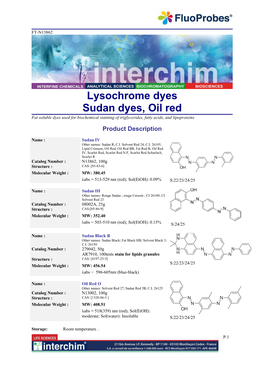Lysochrome Dyes Sudan Dyes, Oil Red Fat Soluble Dyes Used for Biochemical Staining of Triglycerides, Fatty Acids, and Lipoproteins Product Description