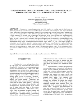 Types and Causes of Beach Erosion Anomaly Areas in the U.S. East Coast Barrier Island System: Stabilized Tidal Inlets