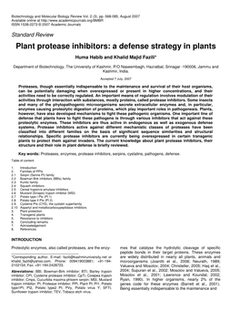 Plant Protease Inhibitors: a Defense Strategy in Plants