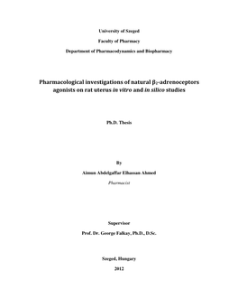 Pharmacological Investigations of Natural Β2-Adrenoceptors Agonists
