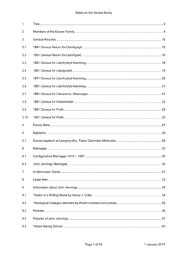 Notes on the Davies Family Page 1 of 40 1 January 2017 1 Tree