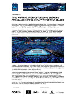 Nitto Atp Finals Complete Record-Breaking Attendance Across 2017 Atp World Tour Season