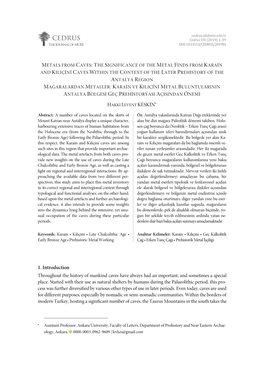 Cedrus.Akdeniz.Edu.Tr CEDRUS Cedrus VII (2019) 1-39 the Journal of MCRI DOI: 10.13113/CEDRUS/201901