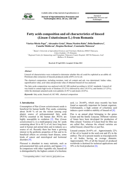 Fatty Acids Composition and Oil Characteristics of Linseed (Linum Usitatissimum L.) from Romania