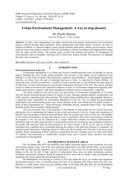 Urban Environment Management: a Way to Stop Disaster