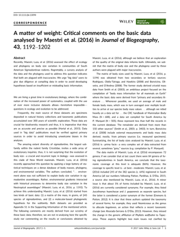 A Matter of Weight: Critical Comments on the Basic Data Analysed by Maestri Et Al