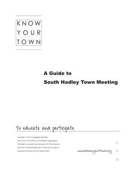 KYT Guide to South Hadley Town Meeting