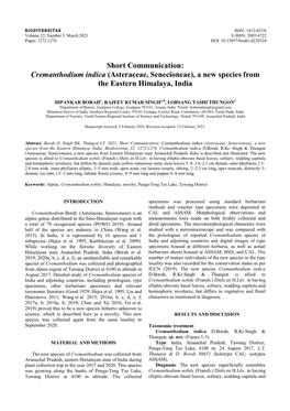 Cremanthodium Indica (Asteraceae, Senecioneae), a New Species from the Eastern Himalaya, India