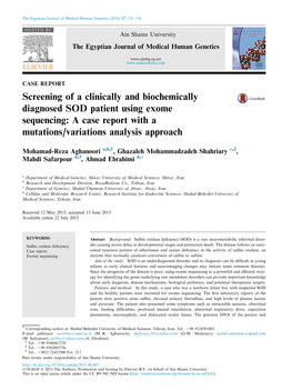 Screening of a Clinically and Biochemically Diagnosed SOD Patient Using Exome Sequencing: a Case Report with a Mutations/Variations Analysis Approach