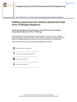 Stability Assessment of a Shallow Abandoned Chalk Mine of Malogne (Belgium)