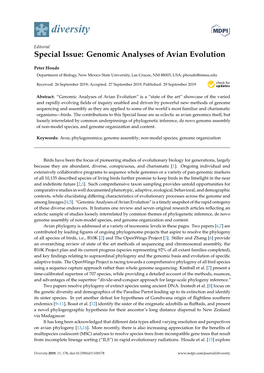 Special Issue: Genomic Analyses of Avian Evolution