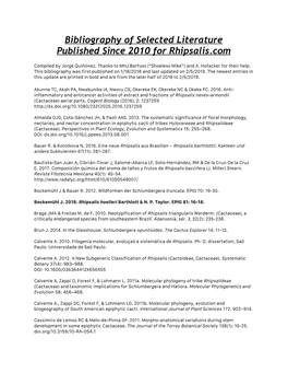 Bibliography of Selected Literature Published Since 2010 for Rhipsalis.Com