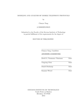 MODELING and ANALYSIS of MOBILE TELEPHONY PROTOCOLS by Chunyu Tang a DISSERTATION Submitted to the Faculty of the Stevens Instit