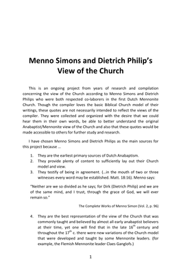 Menno Simons and Dietrich Philip's View of the Church