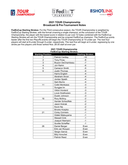 2021 TOUR Championship Broadcast & Pre-Tournament Notes