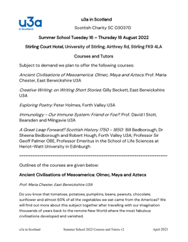 Courses and Tutors 2022 Summer School