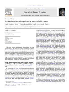 The Denisova Hominin Need Not Be an out of Africa Story