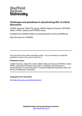 Challenges and Paradoxes in Decolonising