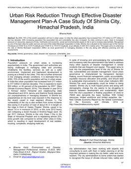 Urban Risk Reduction Through Effective Disaster Management Plan-A Case Study of Shimla City, Himachal Pradesh, India