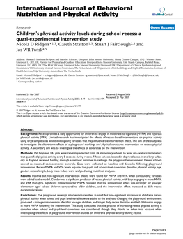 Children's Physical Activity Levels During School Recess: a Quasi
