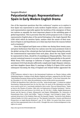 Representations of Spain in Early Modern English Drama