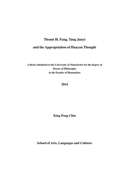 Thomé H. Fang, Tang Junyi and the Appropriation of Huayan Thought