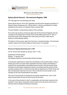 BDA Source Description Pages Sydney Burial Ground