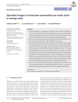 Specialist Foragers in Forest Bee Communities Are Small, Social Or Emerge Early